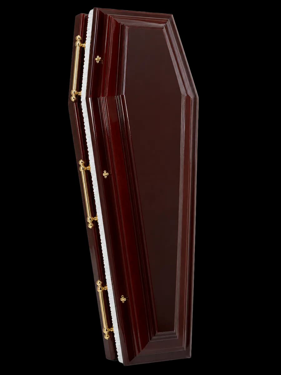 Sicriu bordo elegant cu formă clasică și mânere decorative